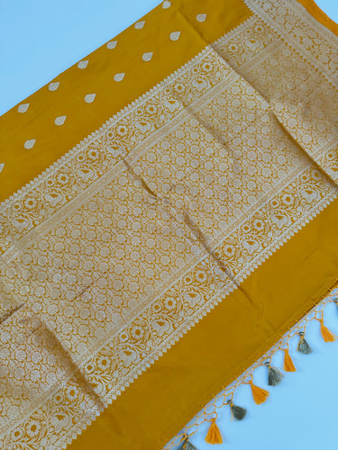 Banarasi Katan Silk Saree | Kadwa weave | Yellow | Handwoven | Silk Mark Certified | Ships from California